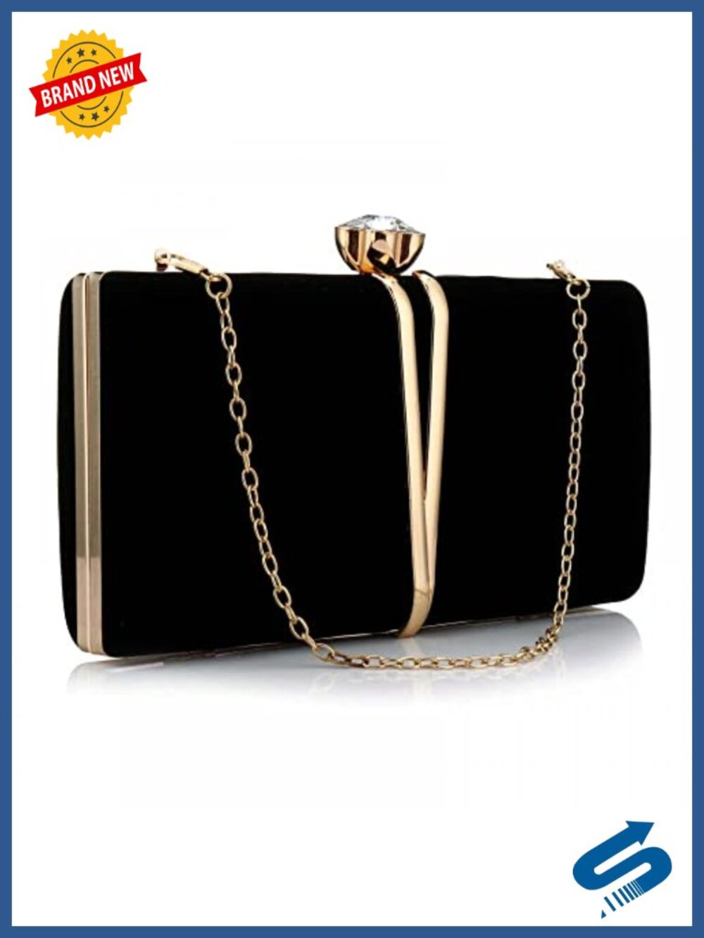 Vintage Velvet Diamond Clutch Evening Bag Detachable Chain Formal